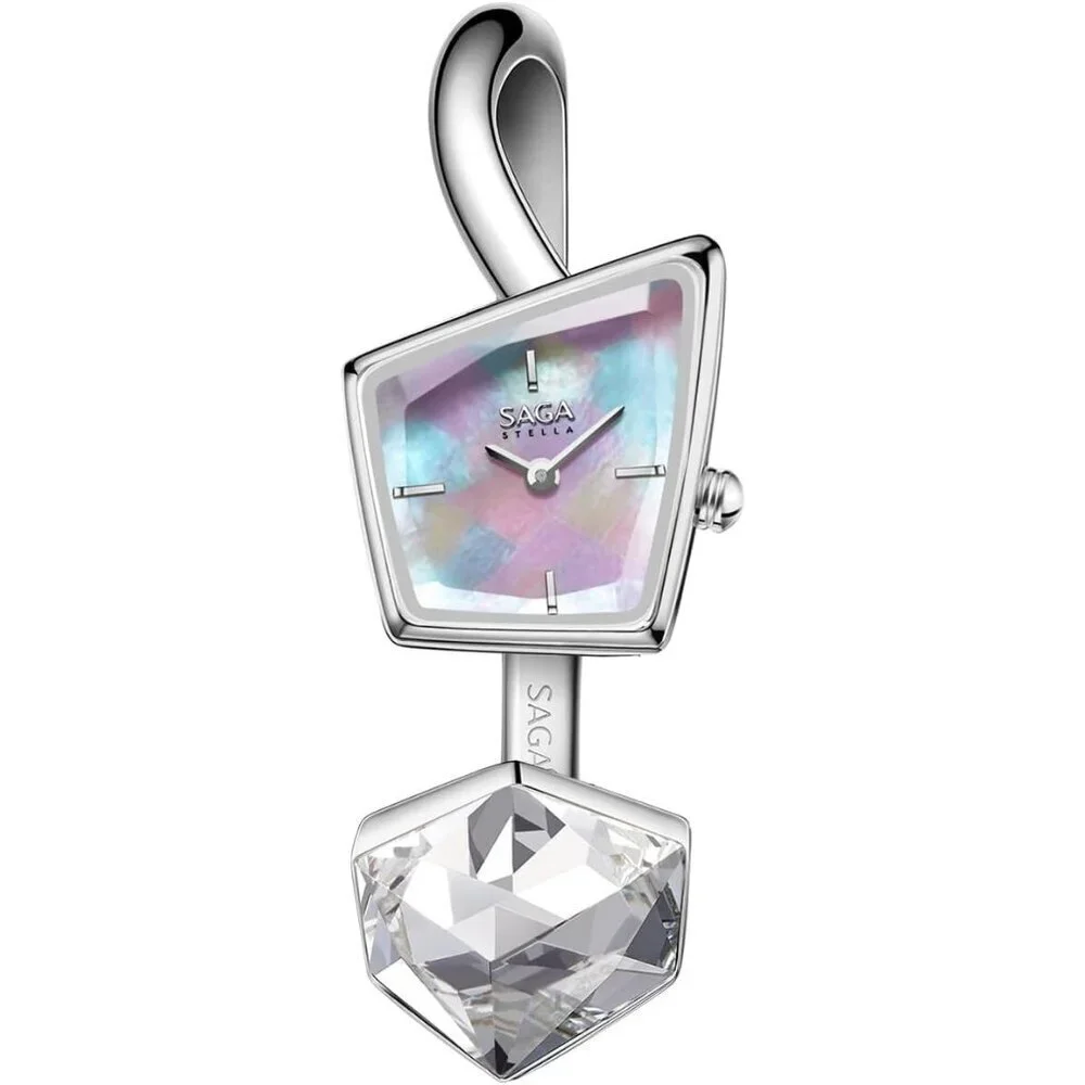 Women's Silver Cuff Bangle Quartz Watch Shaped Mineral Case Stainless Steel